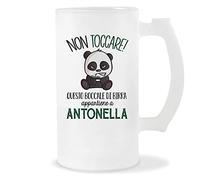 Planetee Boccale di Birra Antonella | Non Toccare Panda | Bicchieri da Birra Nome Messaggio Divertente Originale Idee Regali Anniversario Natale Valentino Divertenti