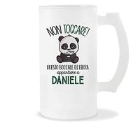 Planetee Boccale di Birra Daniele | Non Toccare Panda | Bicchieri da Birra Nome Messaggio Divertente Originale Idee Regali Anniversario Natale Valentino Divertenti