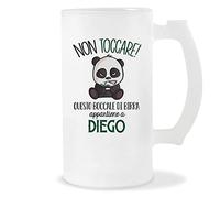 Planetee Boccale di Birra Diego | Non Toccare Panda | Bicchieri da Birra Nome Messaggio Divertente Originale Idee Regali Anniversario Natale Valentino Divertenti