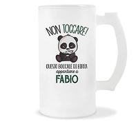 Planetee Boccale di Birra Fabio | Non Toccare Panda | Bicchieri da Birra Nome Messaggio Divertente Originale Idee Regali Anniversario Natale Valentino Divertenti