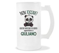 Planetee Boccale di Birra Giuliano | Non Toccare Panda | Bicchieri da Birra Nome Messaggio Divertente Originale Idee Regali Anniversario Natale Valentino Divertenti