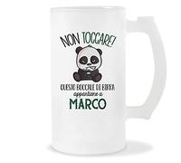 Planetee Boccale di Birra Marco | Non Toccare Panda | Bicchieri da Birra Nome Messaggio Divertente Originale Idee Regali Anniversario Natale Valentino Divertenti