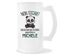 Planetee Boccale di Birra Michele | Non Toccare Panda | Bicchieri da Birra Nome Messaggio Divertente Originale Idee Regali Anniversario Natale Valentino Divertenti