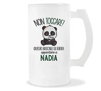 Planetee Boccale di Birra Nadia | Non Toccare Panda | Bicchieri da Birra Nome Messaggio Divertente Originale Idee Regali Anniversario Natale Valentino Divertenti