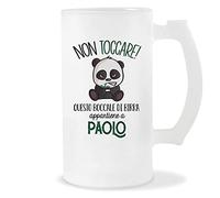 Planetee Boccale di Birra Paolo | Non Toccare Panda | Bicchieri da Birra Nome Messaggio Divertente Originale Idee Regali Anniversario Natale Valentino Divertenti