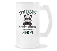 Planetee Boccale di Birra Simon | Non Toccare Panda | Bicchieri da Birra Nome Messaggio Divertente Originale Idee Regali Anniversario Natale Valentino Divertenti