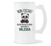 Planetee Boccale di Birra Valeria | Non Toccare Panda | Bicchieri da Birra Nome Messaggio Divertente Originale Idee Regali Anniversario Natale Valentino Divertenti