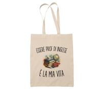 Planetee Borsa di Tela con Scritta Essere Prof Di Inglese È La Mia Vita | Tote Bag in Cotone a Spalla | Regalo per Lui e per Lei, Compleanno, Natale | Stampata in Bretagna