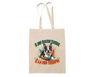 Planetee Borsa di Tela con Scritta Il Mio Boston Terrier È la Mia Terapia | Tote Bag in Cotone a Spalla | Regalo per Lui e per Lei, Compleanno, Natale | Stampata in Bretagna