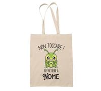 Planetee Borsa di Tela con Scritta Personalizzato con Nome - Non Toccare! Insetti, Rettili e Piccole Bestiole Kawaii di Cattivo Umore - Scegli l'Animale | Tote Bag in Cotone a Spalla