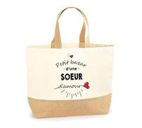 Planetee Borsa Sorella d'amore | Borsa da spiaggia da corsa in cotone e tela di iuta idea regalo donna