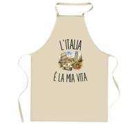 Planetee Grembiule da Cucina Divertente con Scritta L'Italia È La Mia Vita | Grembiule in Cotone 90 × 60 cm, Collo Regolabile | Cucina Pasticceria Barbecue | Regalo per Lui e per Lei, Festa del Papà