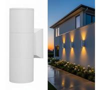 Planetitaly Applique Cilindro da Esterno IP65 Doppio Fascio LED 10W GU10 RGB UP e DOWN Lampada Muro, Luce Facciata, Balcone, Terrazzo, Alimentazione 230V (Bianco)