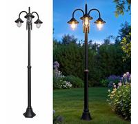 Planetitaly Lampione da Giardino a 3 Luci E27, Altezza Regolabile 200cm, Design Vintage a Lanterna, Impermeabile IP54, Struttura Telescopica per Esterno, Vialetto, Cortile, Alimentazione 230V (Nero)