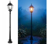 Planetitaly Lampione da Giardino Modello New York 1 Attacco E27 Luce per Esterni, Cortile, Sentiero, Villa, Palo Luminoso Impermeabile, Vintage, Colore Nero, Altezza: 180cm Alimentazione 230V