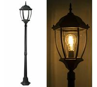 Planetitaly Lampione giardino New York 1 luce E27 per esterni lampioncino altezza 180cm IP45 - Colore Nero 12W 2700K
