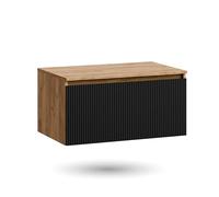 Planetmöbel Arisa Lavabo senza Lavabo 80 cm Oro Rovere Nero (scanalato), Mobili da bagno per ospiti WC e bagno per ospiti