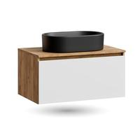 Planetmöbel Arisa - Set di mobili da bagno, 80 cm, colore: Oro rovere bianco, 55 cm, colore: Nero