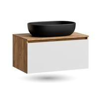 Planetmöbel Arisa - Set di mobili da bagno, 80 cm, colore: oro, rovere bianco, 60 cm, colore: Nero