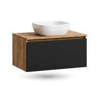 Planetmöbel Arisa - Set di mobili da bagno, 80 cm, colore: oro, rovere nero, 42 cm, colore: Bianco