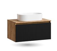 Planetmöbel Arisa - Set di mobili da bagno, 80 cm, colore: oro, rovere nero (scanalato), 55 cm, colore: bianco, con sparsifone