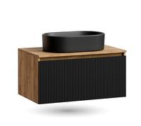 Planetmöbel Arisa - Set di mobili da bagno, 80 cm, colore: oro, rovere nero (scanalato), 55 cm, colore: Nero