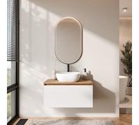 Planetmöbel Arisa - Set di mobili da bagno con mobiletto, 80 cm, colore oro rovere bianco, con specchio Glora, 42 cm, colore: Bianco