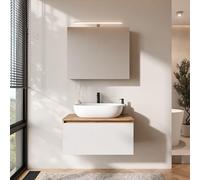 Planetmöbel Arisa - Set di mobili da bagno con mobiletto, 80 cm, colore oro rovere bianco (scanalato) con armadietto a specchio ARIA 60 cm, colore: Bianco