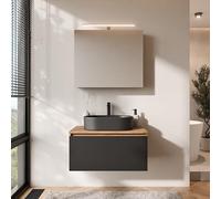 Planetmöbel Arisa - Set di mobili da bagno con mobiletto, 80 cm, colore oro rovere nero, con armadietto a specchio ARIA, 55 cm, colore: Nero