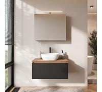Planetmöbel Arisa - Set di mobili da bagno con mobiletto, 80 cm, colore oro rovere nero, con specchio ARIA, 42 cm, colore: Bianco