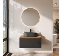 Planetmöbel Arisa - Set di mobili da bagno con mobiletto, 80 cm, colore oro rovere nero, con specchio NOVA, 55 cm, colore: Nero