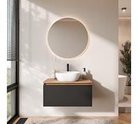 Planetmöbel Arisa - Set di mobili da bagno con mobiletto, 80 cm, colore oro rovere nero, con specchio NOVA, 42 cm, colore: Bianco