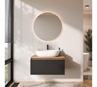 Planetmöbel Arisa - Set di mobili da bagno con mobiletto, 80 cm, colore oro rovere nero, con specchio NOVA, 60 cm, colore: Bianco