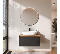 Planetmöbel Arisa - Set di mobili da bagno con mobiletto, 80 cm, colore oro rovere nero, con specchio veluna, 60 cm, colore: Bianco