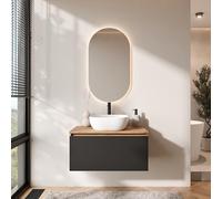 Planetmöbel Arisa - Set di mobili da bagno con mobiletto da 80 cm, colore oro rovere nero, con specchio a LED, 42 cm, colore: Bianco