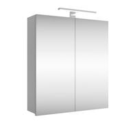 Planetmöbel - Armadio a specchio con illuminazione, 60 cm di larghezza, con specchio, illuminazione a LED cromata, colore: bianco/grigio