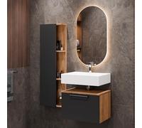 Planetmöbel Astra Set di mobili da bagno con lavabo da 60 cm e 1 armadio laterale dorato/rovere antracite