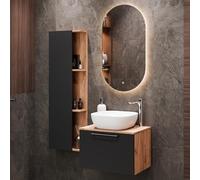 Planetmöbel Astra Set mobili bagno con mobile sottolavabo 60 cm, 1 armadio laterale rovere dorato antracite, senza lavabo da appoggio