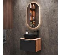 Planetmöbel Astra Set mobili bagno con mobile sottolavabo 60 cm, rovere dorato antracite, lavabo da appoggio 42 cm nero