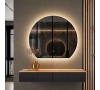 Planetmöbel Aube - Set guardaroba per corridoio, tavolo consolle da 100 cm, con specchio con illuminazione semicircolare, consolle da parete 100 x 16 x 35 cm (rovere dorato/nero), specchio da parete