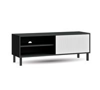 Planetmöbel Liora - Mobile TV da 120 cm di lunghezza, con supporto per TV, mobile TV, 38 x 120 x 44,5 cm, colore: antracite e bianco scanalato