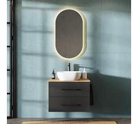 Planetmöbel LUX Set di mobili da bagno, composto da lavabo con mobiletto da 70 cm, lavabo soprapiano da 42 cm bianco, specchio da 50 cm (senza LED), mobiletto sottolavabo Oro Rovere/Antracite