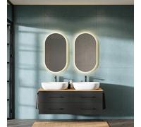 Planetmöbel LUX Set di mobili da bagno, composto da lavandino con mobiletto alla base 140 cm sospeso, incl. 2 lavabi sopra piano 60 cm bianco, mobiletto sotto lavabo Oro Rovere/Antracite