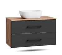 Planetmöbel LUX - Set di mobili da bagno con lavabo da 90 cm e lavandino (42 cm), colore: bianco, rovere dorato/antracite