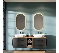 Planetmöbel Lux Set di mobili da bagno con lavabo sospeso da 170 cm e 2 lavabi da appoggio da 60 cm di colore bianco, mobili in rovere dorato/antracite