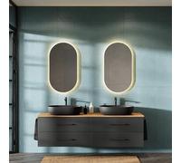 Planetmöbel LUX - Set di mobili da bagno con mobiletto da 180 cm, sospeso, con 2 lavandini da 60 cm, colore nero, mobiletto per lavandino dorato/antracite