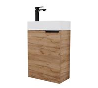Planetmöbel Mobile bagno sottolavabo 40 cm con rubinetto | nero opaco, mobiletto bagno con lavabo per bagni piccoli, WC ospiti, rovere dorato