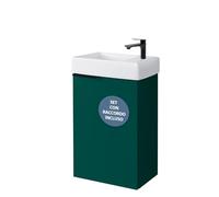 Planetmöbel Mobile sottolavabo con lavabo in ceramica, 40 cm, colore verde bosco con rubinetto, nero opaco, set di mobili da bagno per bagno, ospiti, WC