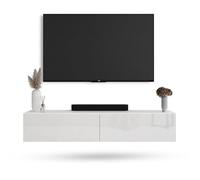 Planetmöbel Mobile TV West, porta TV lungo 160 cm, mobiletto TV sospeso o da appoggio, mobile TV per soggiorno, mobile porta TV 37,8 x 160 x 30 cm, bianco