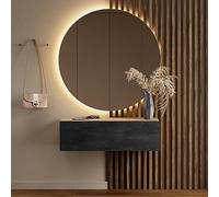 Planetmöbel - Mobiletto contenitore compatto per corridoio/ingresso, 1 x 100 cm, con sportello, installazione a parete o pavimento, 37,8 x 100 x 32,5 cm (P x L x A), rovere oro/nero (Charcoal)